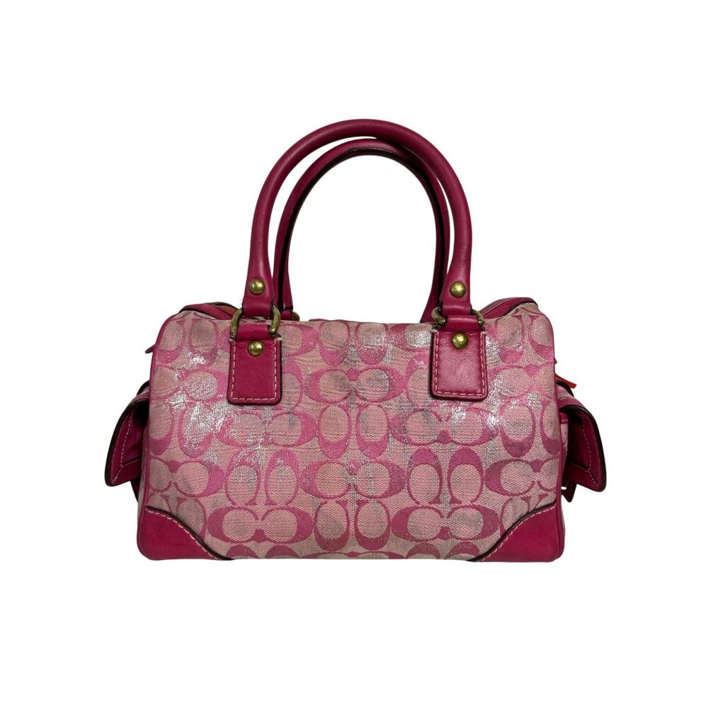 Vintage Coach Signature Pink Metallic Silver Splash Boston Satchel Bag Y2K 2186 - Picture 2 of 16